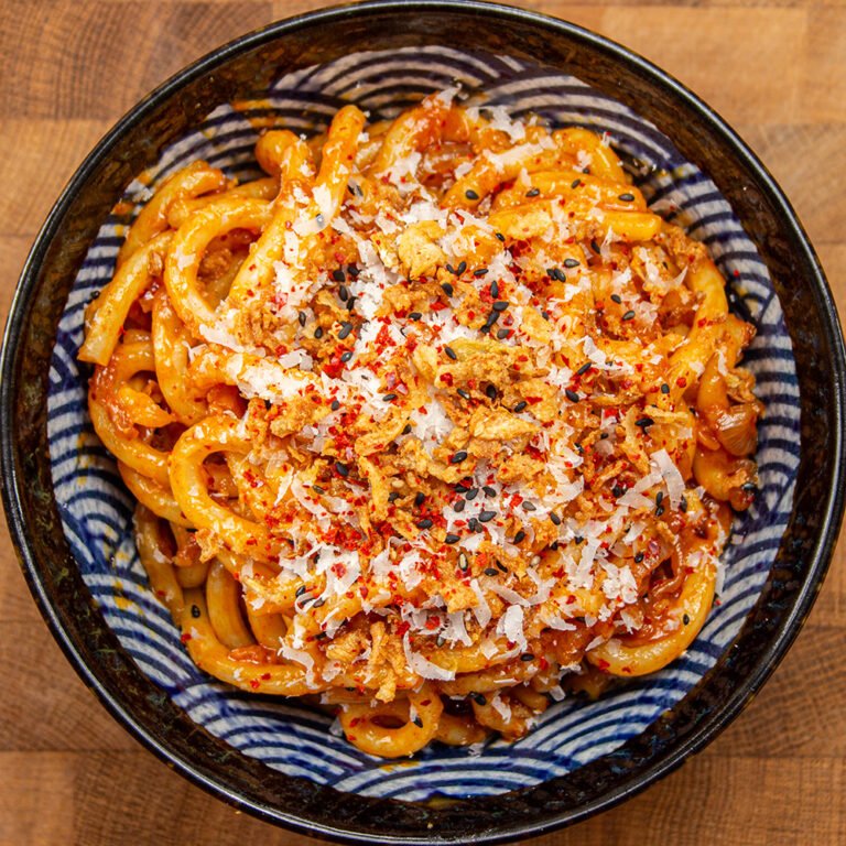 Gochujang Butter Noodles with Caramelized Onion